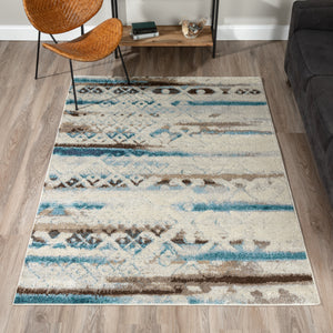 Tribal Rug Modern Abstract Southwestern Area Carpet Blue Beige 3x5 5x7 8x10 - Navarre Collection