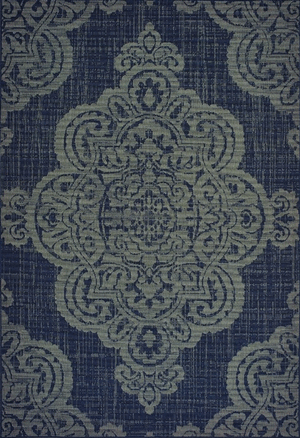 Navy Rug Indoor Outdoor Contemporary Medallion Blue Gray Area Carpet Naples Collection
