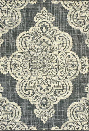 Indoor Outdoor Rug Gray Grey Contemporary Medallion Area Carpet Naples Collection