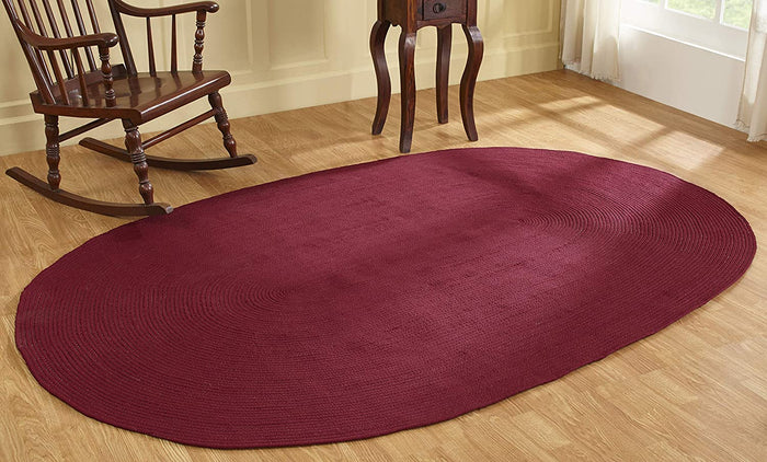 Braided Rug Cottage Cabin Area Carpet Country Decor Burgundy Oval 5x8