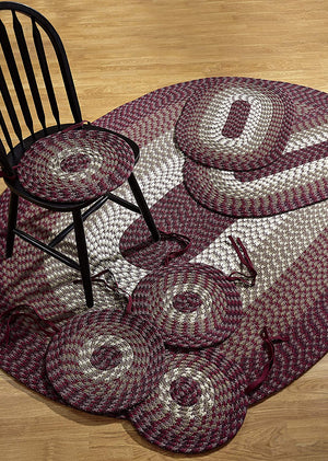 Braided Rugs 7 Piece Set Scatter Area Carpet With Chair Cushions Black Burgundy Brown Green Blue