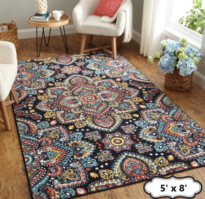 Abstract Rug Floral Multi Area Throw Carpet Living Room Bedroom Dining Mat 5x8