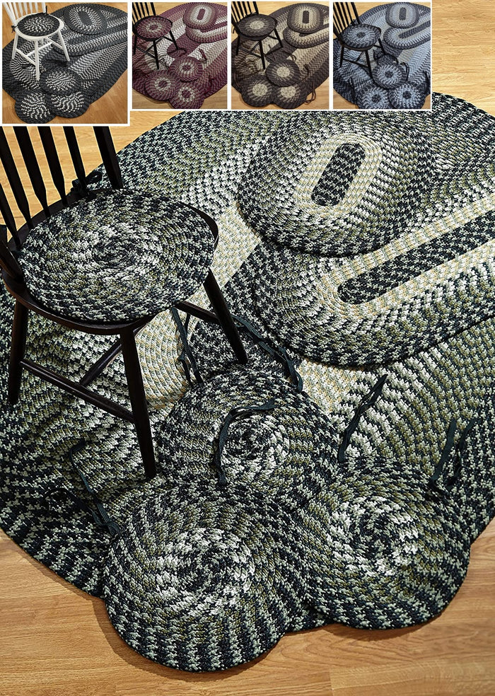 Braided Rugs 7 Piece Set Scatter Area Carpet With Chair Cushions Black Burgundy Brown Green Blue