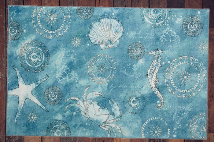 Beach Rug Nautical Area Throw Carpet Living Room Bedroom Dining Blue Mat 5x8