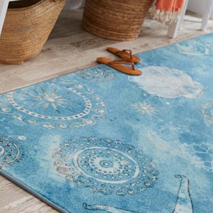 Beach Rug Nautical Area Throw Carpet Living Room Bedroom Dining Blue Mat 5x8