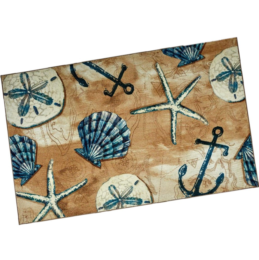 Beachy Throw Rug Beach Rug Nautical Area Throw Carpet Living Room Bedroom Dining Brown ...