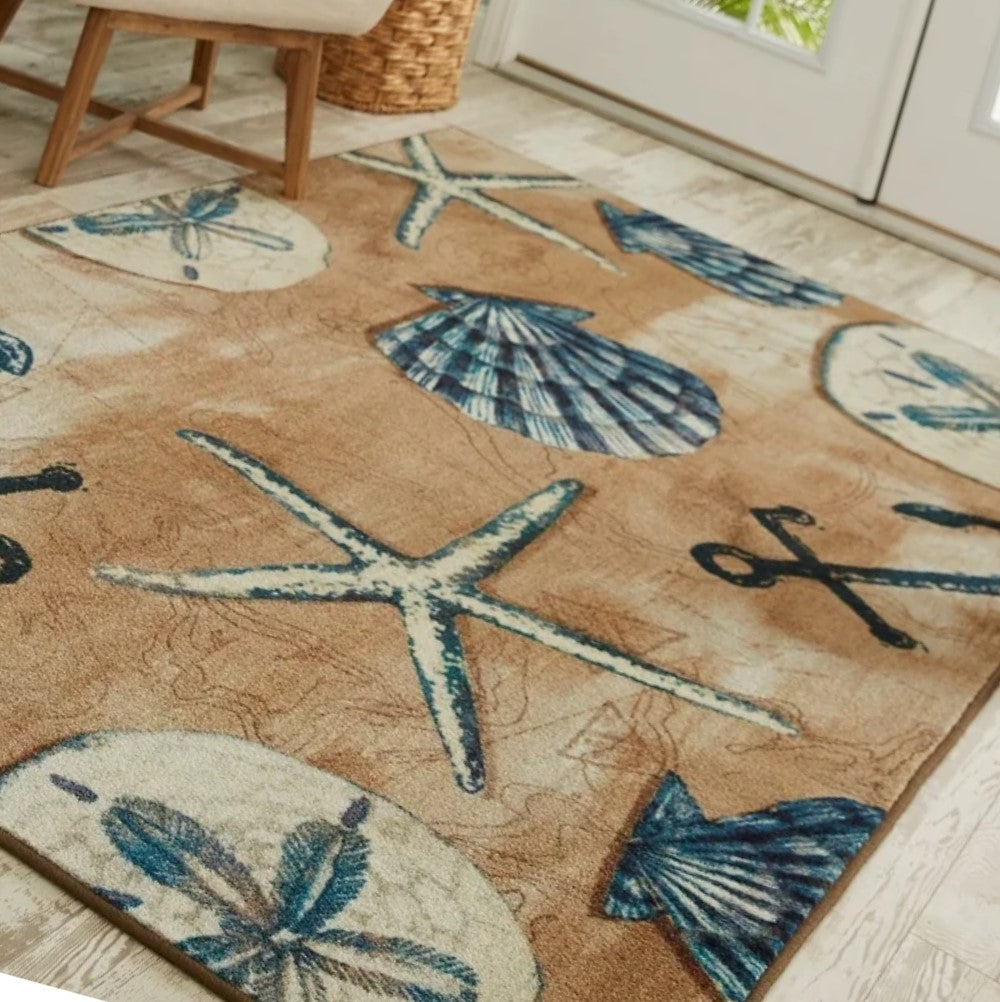 Beach Rug Nautical Area Throw Carpet Living Room Bedroom Dining Brown ...