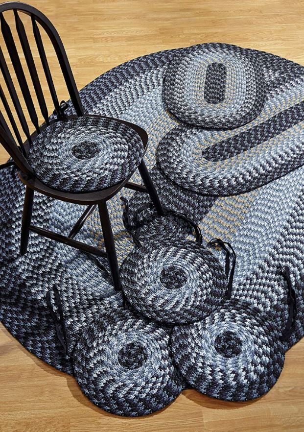 Braided Rugs Blue 7 Piece Set Scatter Area Carpet Throw Mat With Chair Cushions