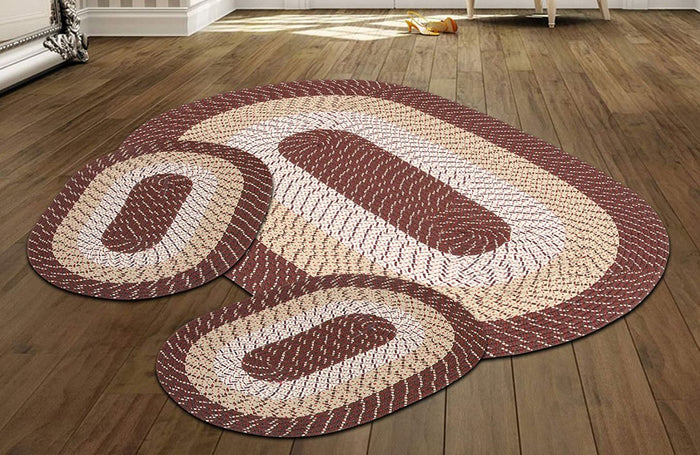 Braided Rugs Brown 3 Piece Set Kitchen Bedroom Area Carpet Throw Mat