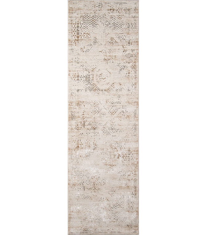 Cotemporary Rug Long Runner Distressed Beige Area Carpet Hallway Throw Mat 2' x 8'