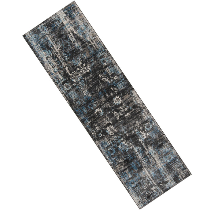 Floral Runner Long Rug Contemporary Gray Blue Area Throw Carpet Hallway Mat 2x8