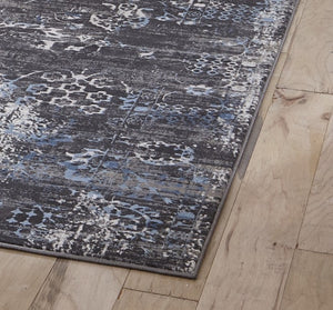 Long Distressed Contemporary Runner Rug In Gray Grey Blue For Hallway Kitchen Bedroom Or Any Area