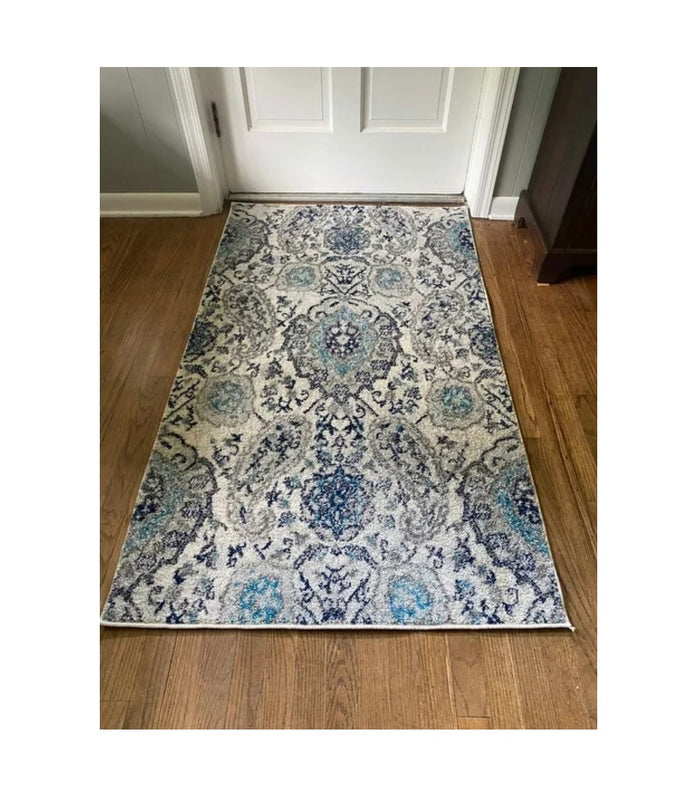 Floral Rug Contemporary Area Throw Carpet Hallway Grey Blue Mat 3x5