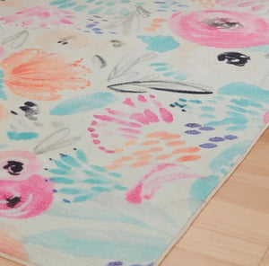 Floral Rug Pink Blue Area Throw Carpet Living Room Bedroom Dining Floor Mat 10x10