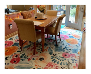 Floral Rug Pink Blue Area Throw Carpet Living Room Bedroom Dining Floor Mat 10x14