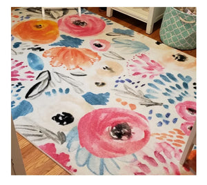 Floral Rug Pink Blue Area Throw Carpet Living Room Bedroom Dining Floor Mat 10x14