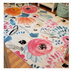 Floral Rug Pink Blue Area Throw Carpet Living Room Bedroom Dining Floor Mat 3x5