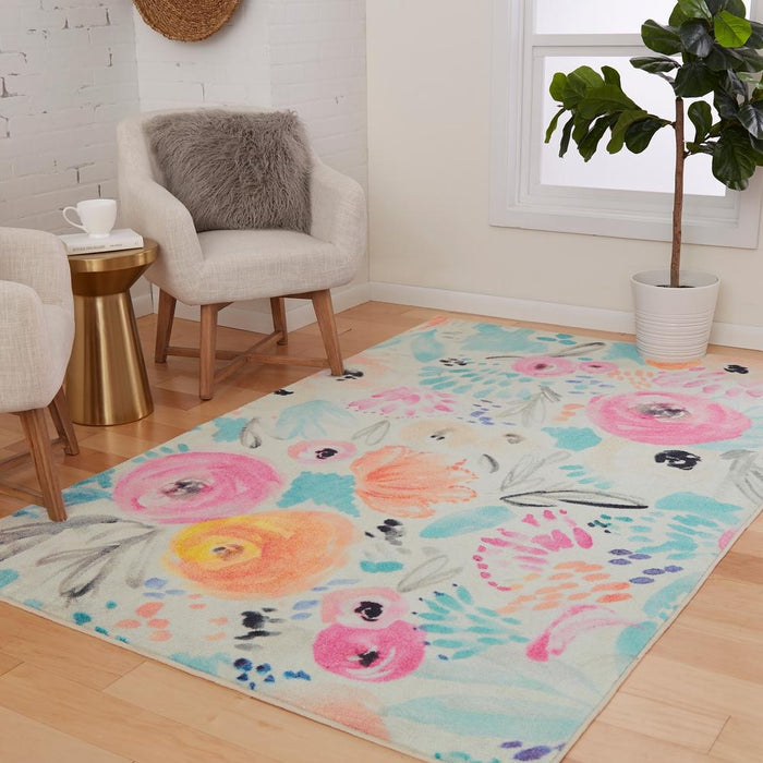 Floral Rug Pink Blue Area Throw Carpet Living Room Bedroom Dining Floor Mat 5x8