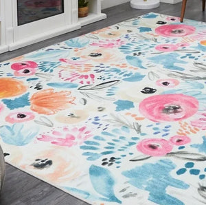 Floral Rug Pink Blue Area Throw Carpet Living Room Bedroom Dining Floor Mat 5x8