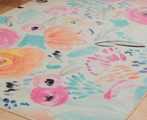 Floral Rug Pink Blue Area Throw Carpet Living Room Bedroom Dining Floor Mat 5x8