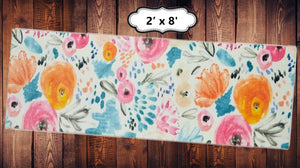 Floral Runner Rug Pink Blue Area Throw Carpet Living Room Bedroom Dining Floor Mat 2x8