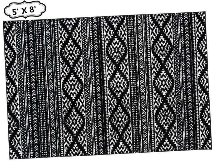 Geometric Rug Black Bohemian Bedroom Dining Living Room Carpet Area Floor Mat 5x8