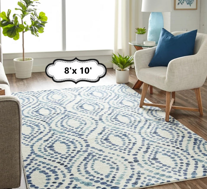 Geometric Rug Contemporary Multi Area Throw Carpet Bedroom Living Room Blue Mat 8x10