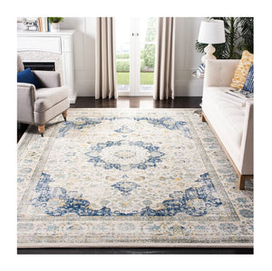 Medallion Rug Area Throw Carpet Living Room Bedroom Foyer Grey Gray Blue Mat 11x15