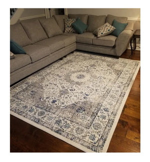 Medallion Rug Area Throw Carpet Living Room Bedroom Foyer Grey Gray Blue Mat 4x6