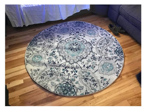 Round Rug 5' Contemporary Area Throw Carpet Bedroom Dining Room Grey Blue Mat