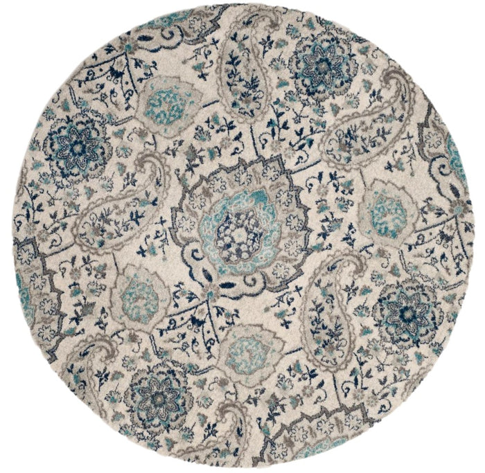 Round Rug 5' Contemporary Area Throw Carpet Bedroom Dining Room Grey Blue Mat