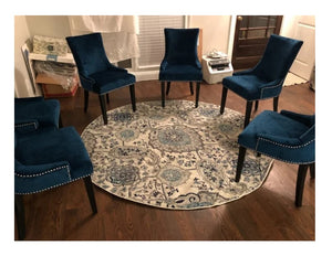 Round Rug 5' Contemporary Area Throw Carpet Bedroom Dining Room Grey Blue Mat