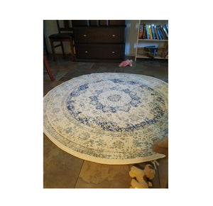 Round Rug Medallion Area Throw Carpet Living Room Bedroom Foyer Grey Gray Blue Mat 6’