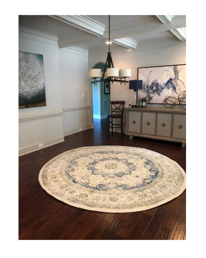 Round Rug Medallion Area Throw Carpet Living Room Bedroom Foyer Grey Gray Blue Mat 6’