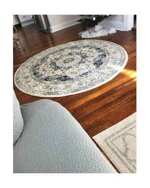 Round Rug Medallion Area Throw Carpet Living Room Bedroom Foyer Grey Gray Blue Mat 6’