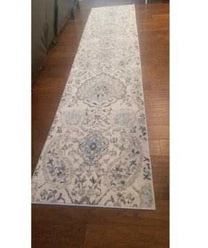 Long Runner Rug Floral Contemporary Area Throw Carpet Hallway Grey Blue Mat 2x16