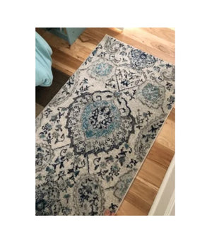 Long Runner Rug Floral Contemporary Area Throw Carpet Hallway Grey Blue Mat 2x16