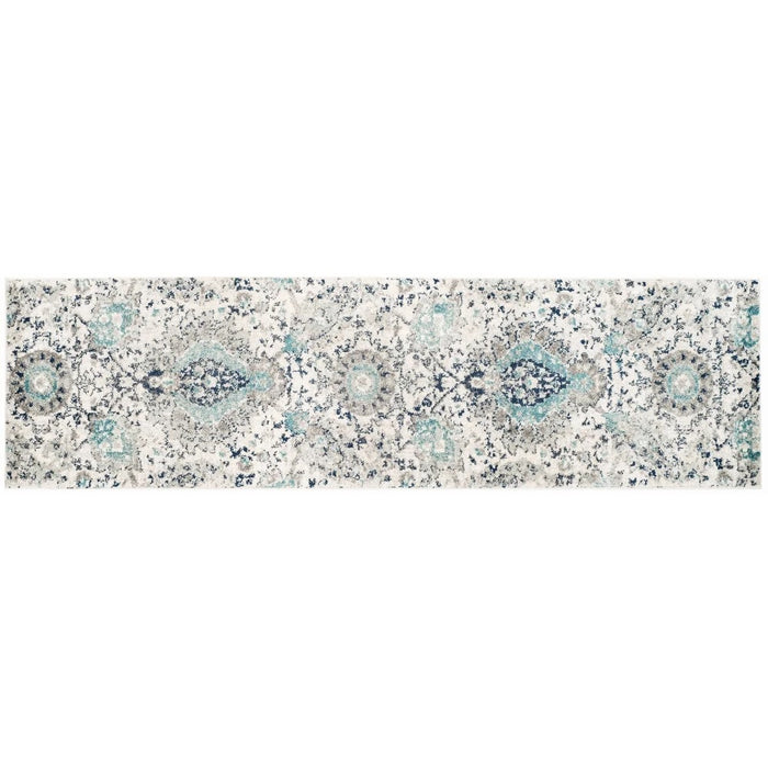 Long Runner Rug Floral Contemporary Area Throw Carpet Hallway Grey Blue Mat 2x16