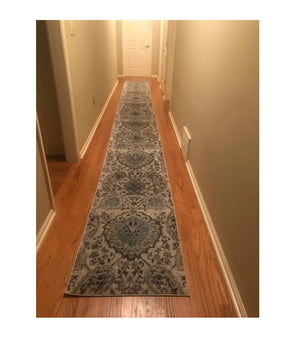 Long Runner Rug Floral Contemporary Area Throw Carpet Hallway Grey Blue Mat 2x16