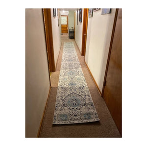 Long Runner Rug Floral Contemporary Area Throw Carpet Hallway Grey Blue Mat 2x20