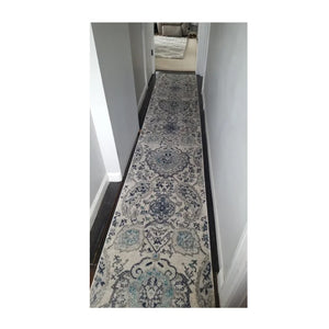 Long Runner Rug Floral Contemporary Area Throw Carpet Hallway Grey Blue Mat 2x20