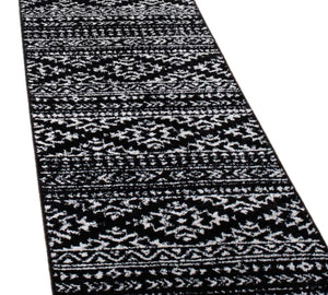 Long Runner Rug Black Geometric Bohemian Bedroom Living Room Carpet Area Floor Mat 2x7