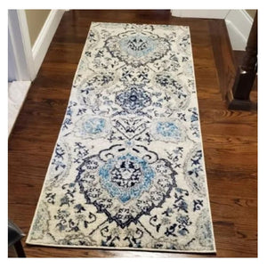 Runner Rug Floral Contemporary Area Throw Carpet Bedroom Hallway Grey Blue Mat  2x6