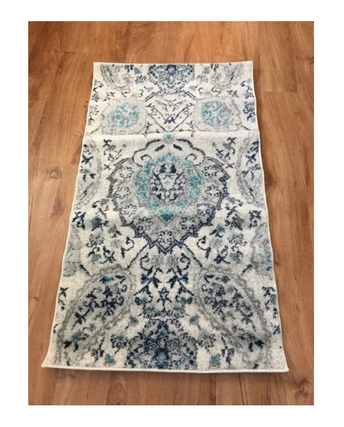 Runner Rug Floral Contemporary Area Throw Carpet Bedroom Hallway Grey Blue Mat  2x6