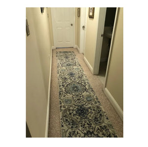 Long Runner Rug Floral Contemporary Area Throw Carpet Hallway Grey Blue Mat 2x10