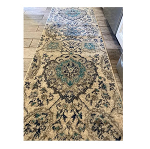 Long Runner Rug Floral Contemporary Area Throw Carpet Hallway Grey Blue Mat 2x10