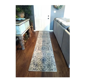 Long Runner Rug Floral Contemporary Area Throw Carpet Hallway Grey Blue Mat 2x10