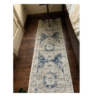 Long Runner Rug Medallion Area Throw Carpet Hallway Bedroom Grey Gray Blue Mat 2x9