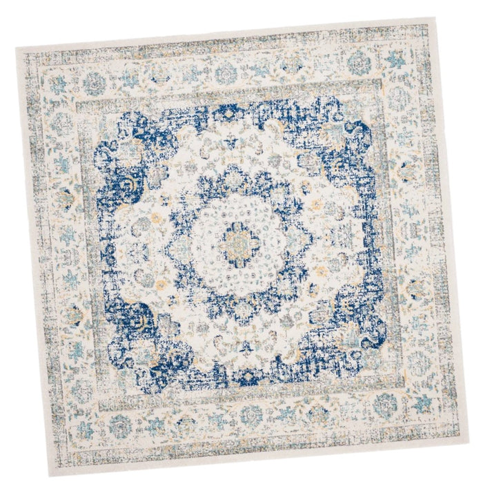 Square Rug 5’ Medallion Area Throw Carpet Living Room Bedroom Foyer Grey Gray Blue Mat