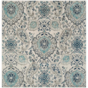 Square Rug Floral Contemporary Area Throw Carpet Bedroom Dining Grey Blue Mat 5'